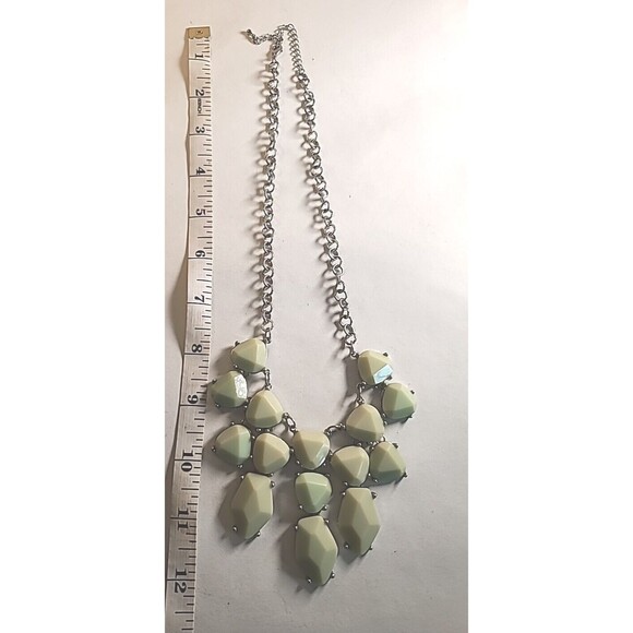 Light Green Silvertone Bib Necklace 18" Adjustable Statement Necklace - Picture 4 of 6